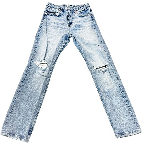 Zara Skinny High Rise Stretch Denim Jeans Ripped Straight Leg Size 4 - Picture 2 of 9